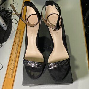 Pelle Moda -Size 8.5M- Women's Blk Suede Stiletto Heel Embellished Dress Sandals